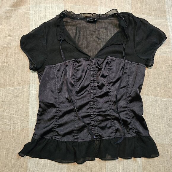 y2k Goth Emo McBling Western Girly Femi Fairy Wet Seal Black Sheer Blouse - Picture 6 of 11